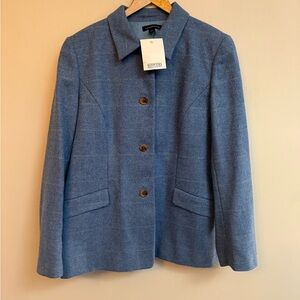 NWT Women's Lands Blue Plaid Wool Blazer Jacket
